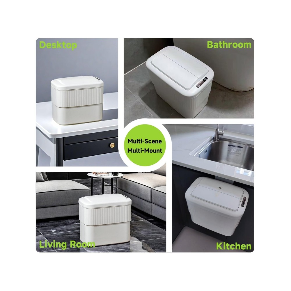 Sensor Hanging Trash Can with Lid 2.5 Gallon,Motion Sensor Garbage Can, Bathr...