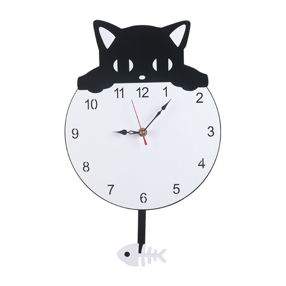 Charming Black Cat Wall Clock in Acrylic for Practical Time Management