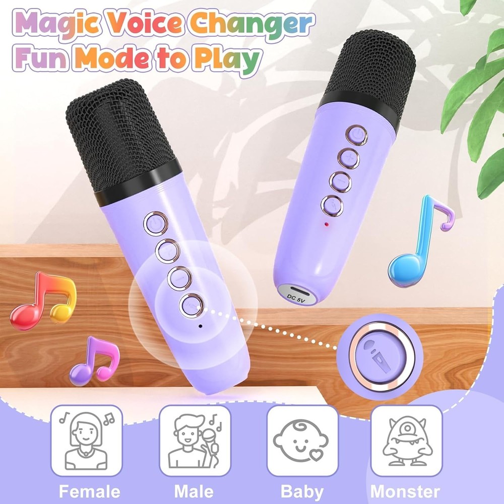 Mini Karaoke Machine for Kids, Portable Bluetooth Speaker with 2 Wireless Mic