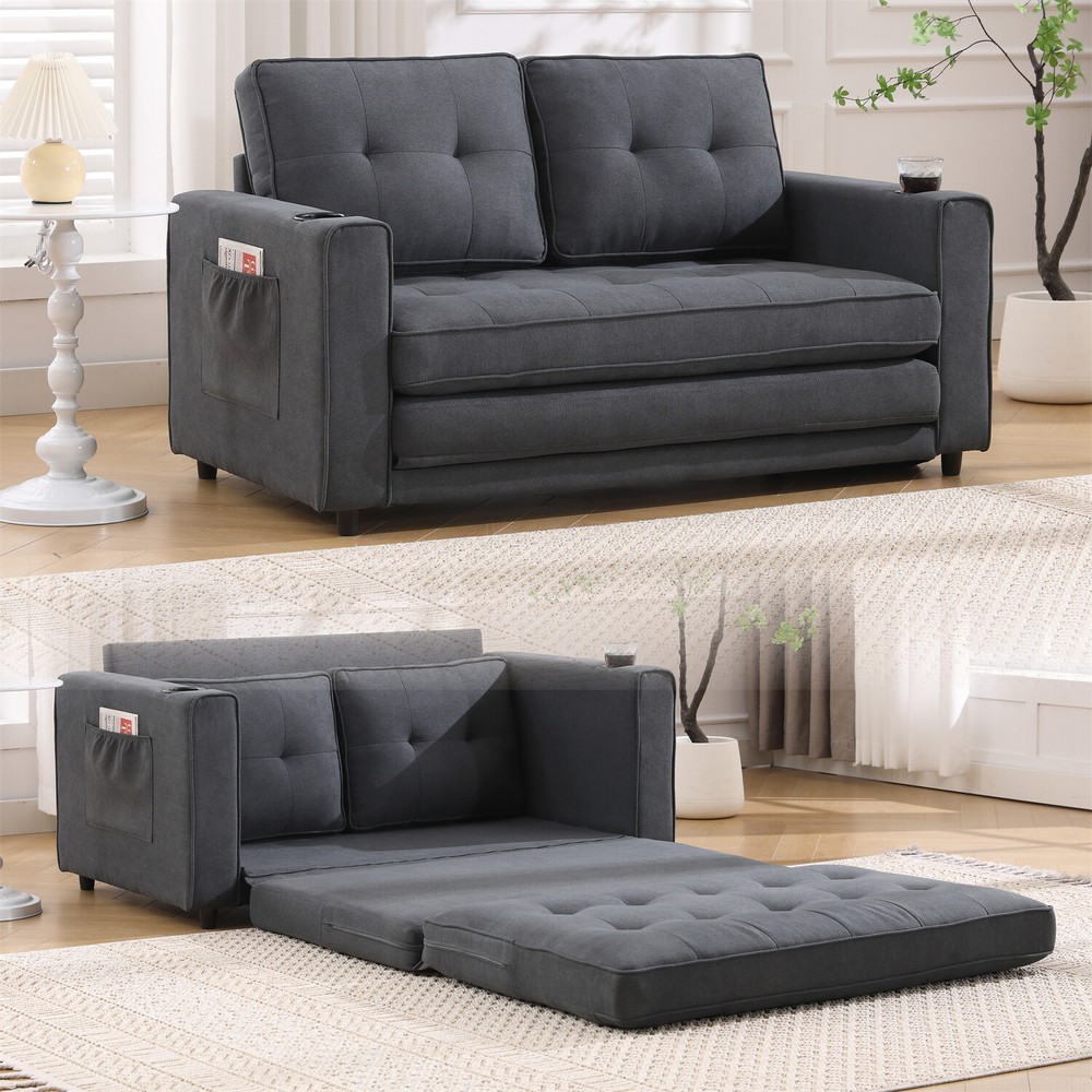 Convertible Sofa Bed Loveseat Futon Sofa Couch withPull Out Bed Dark Gray