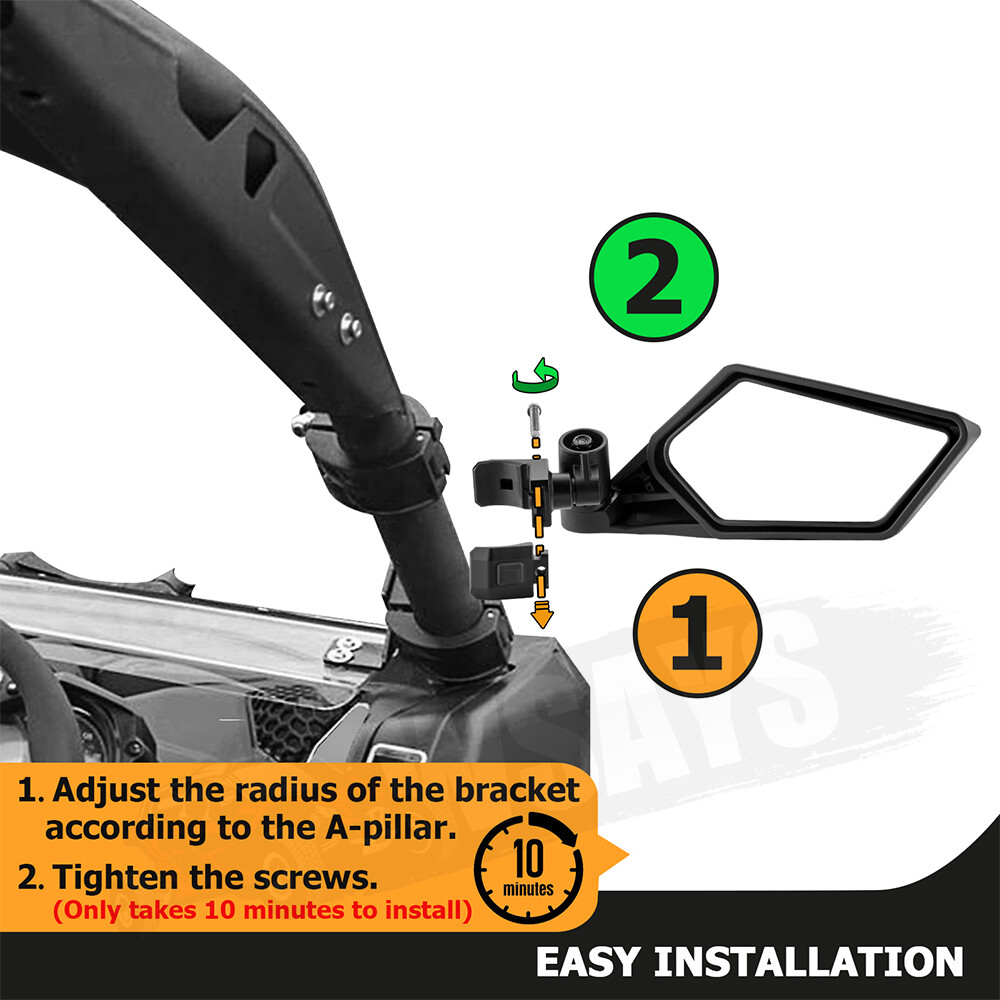 UTV 2'' Adjustable Rear-View Side Mirrors For Can-Am Commander 800 1000 R Max