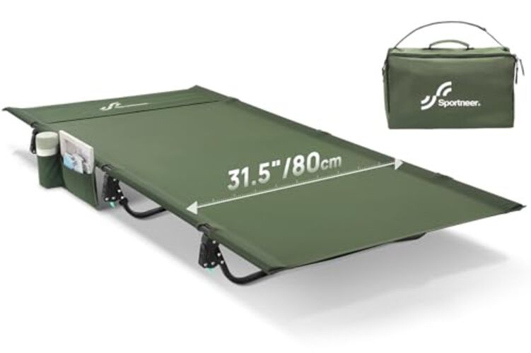 Camping Cot, 31.5'' Extra Wide Compact Folding Cot with Side Pocket Army Green