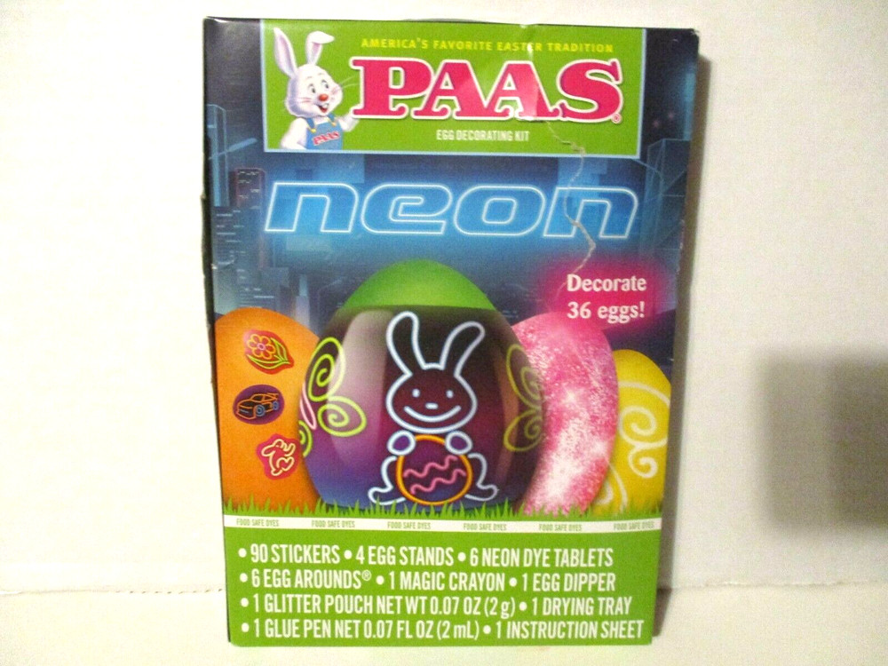 PAAS Easter Egg Coloring Kit - NEON -Includes 90 Stickers - Decorate 36 Eggs!