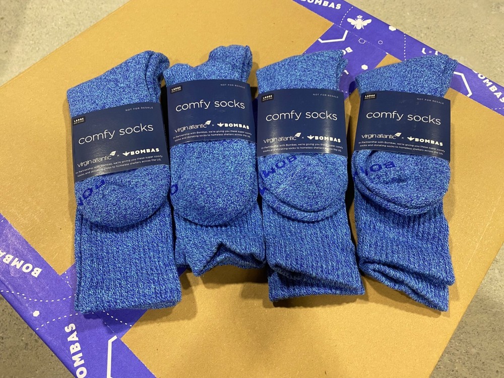 [4 Pairs] Bombas x Virgin Atlantic Blue Solid Calf Socks Large