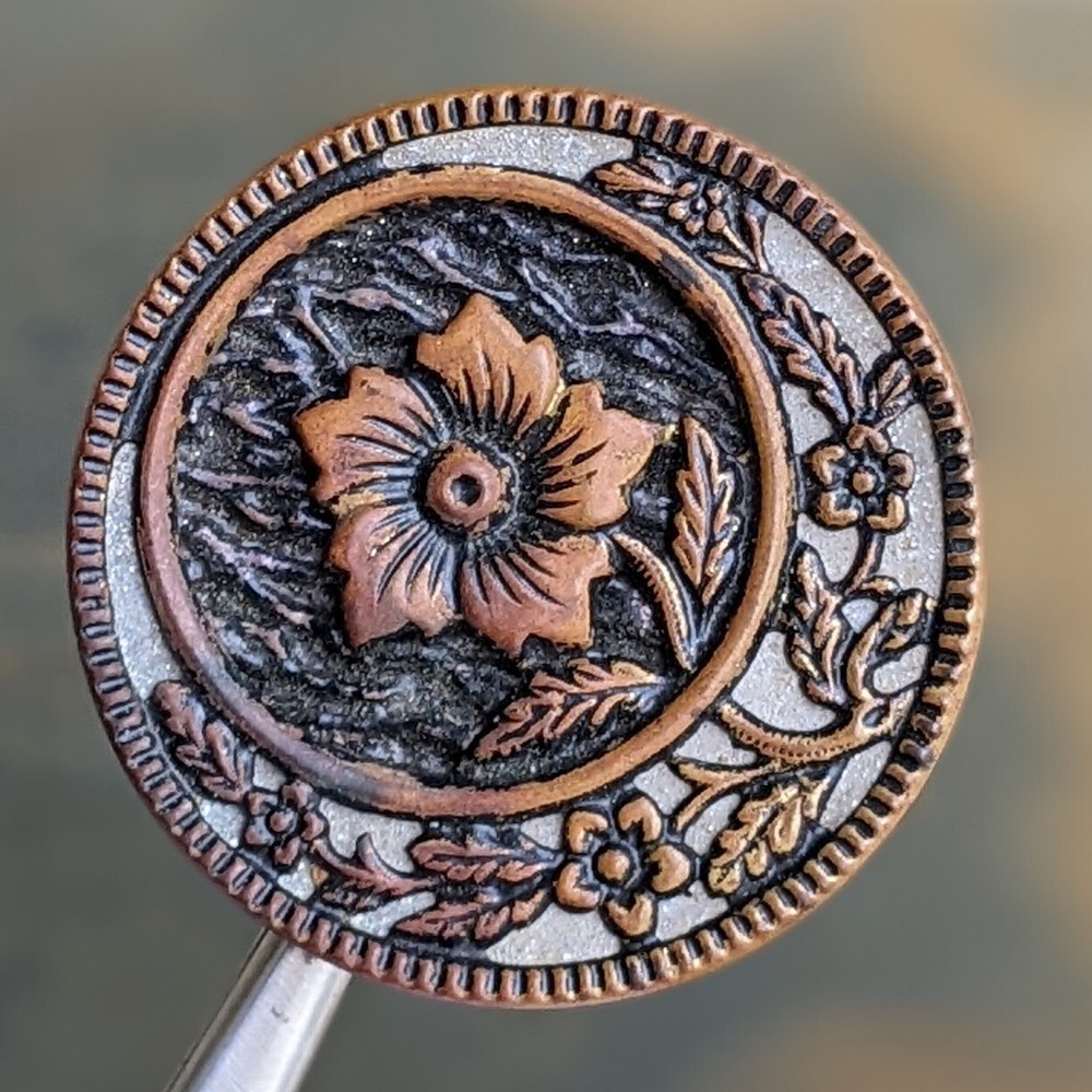 Large Vintage Brass Flower Picture Button with Openwork