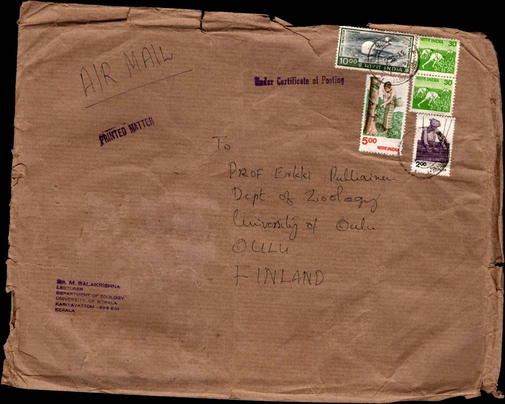 India Oversized Cover Finland Mixed Franking Air Mail Printed Matter