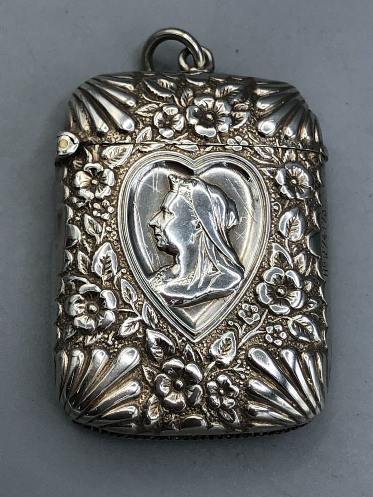 Antique Sterling Silver hinged Vesta Match Case 1.5" x 2.25"