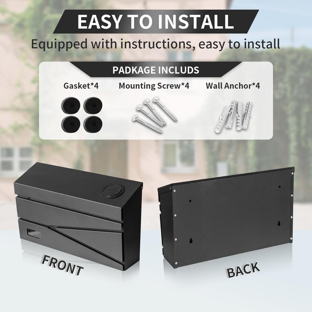 Wall Mount Mailbox, Large Capacity Mailbox for House, Black