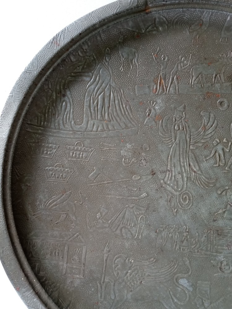 Antique tin serving Tray with Unique Impressions
