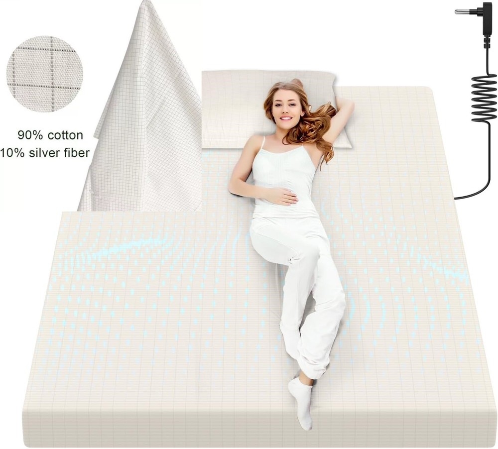 10% Silver Fiber Grounding Flat Sheet White Cotton Earthing Sheets Bedding Set