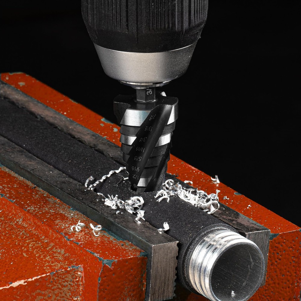 THINKWORK Four Spiral Flute Step Drill Bit, HSS 3/16-1-3/8"