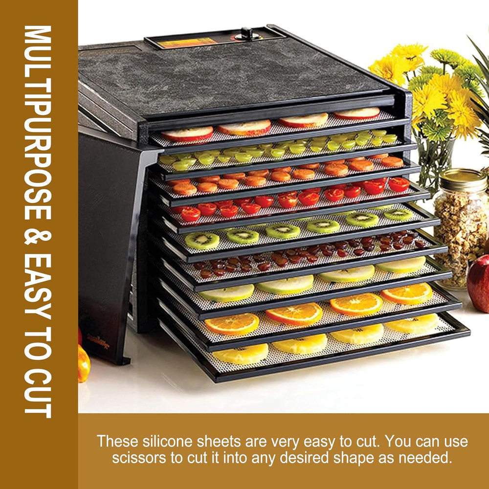 (5 Pack) Premium Non Stick Silicone Dehydrator Sheets For Fruit Dryer Mesh