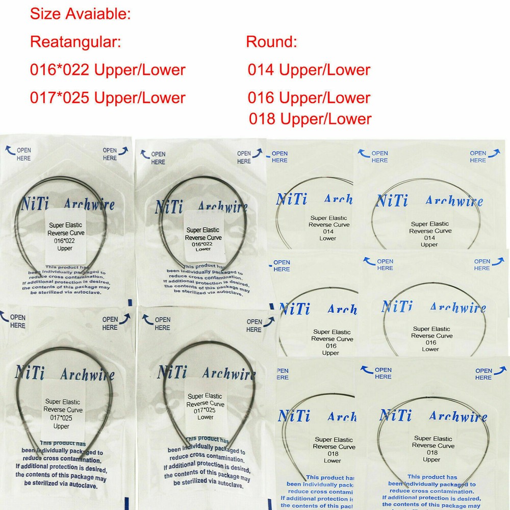 Dental Reverse Curve Arch Wire Niti Super Elastic Round/Rectangular True Form