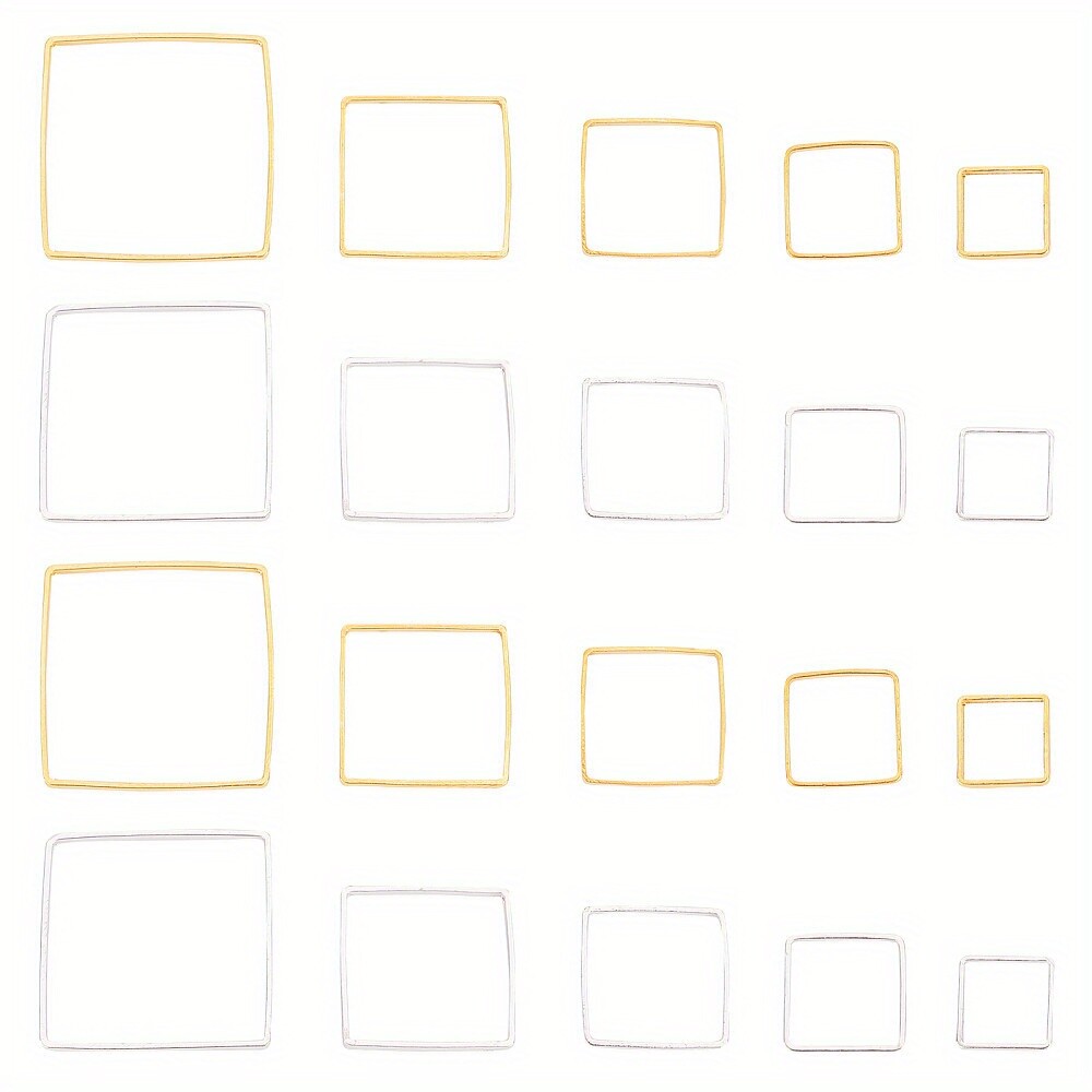 1Set 200pcs Square Linking Rings 5 Sizes Geometry Metal Charms Links Frames