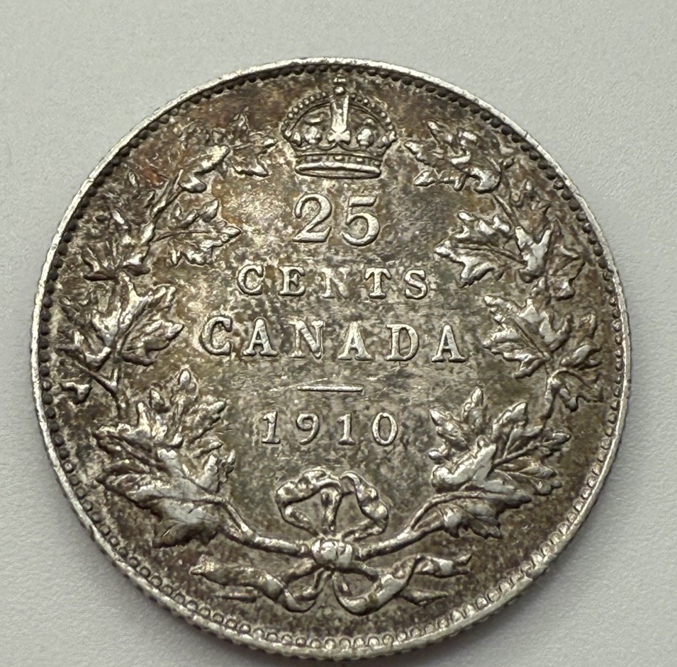 1910 25 Cents Canada XF40+