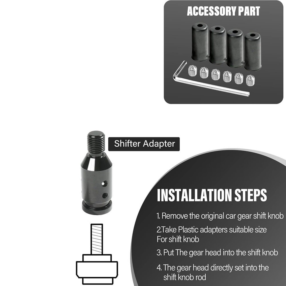 ALUMINUM NON THREADED CAR SHIFT KNOB ADAPTER 12X1.25MM BLACK SHIFTER THREADS