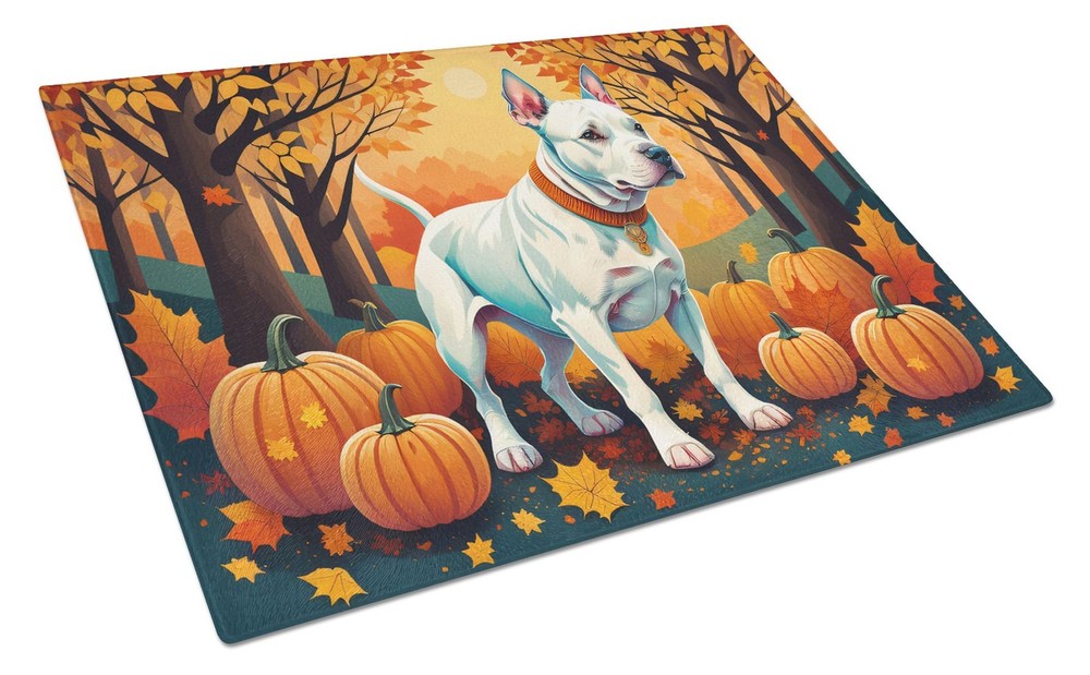 NEW White Pit Bull Terrier Fall Glass Cutting Board Decorative Tempered Glass
