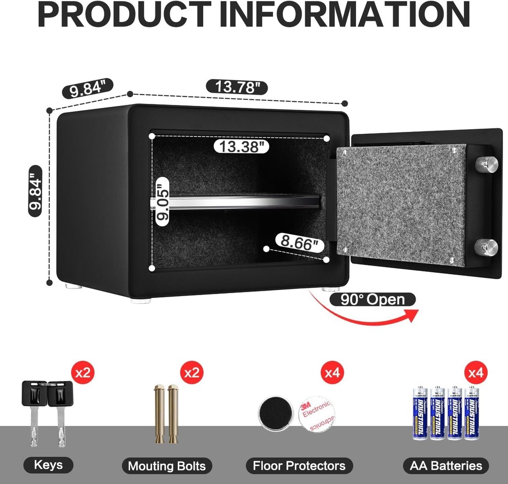 Small Digital Safe Box with Alarm Removable Shelf Key & Code Lock. -1.0 Cubic Ft