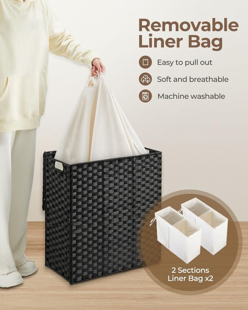 Greenstell Laundry Hamper with 2 Removable Liner Bags, Foldable Divided Cloth...