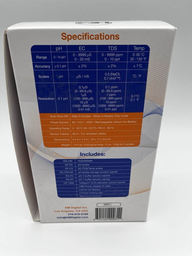 HM Digital Hydromaster 500 - Continuous pH/TDS/EC/Temp meter(MissingPowerCord)