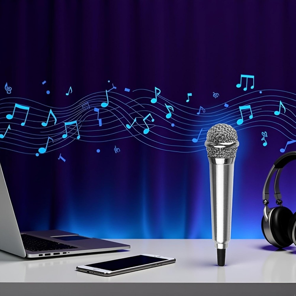 Silver Mini Karaoke Mic - Lightweight Handheld Microphone for Easy Singing