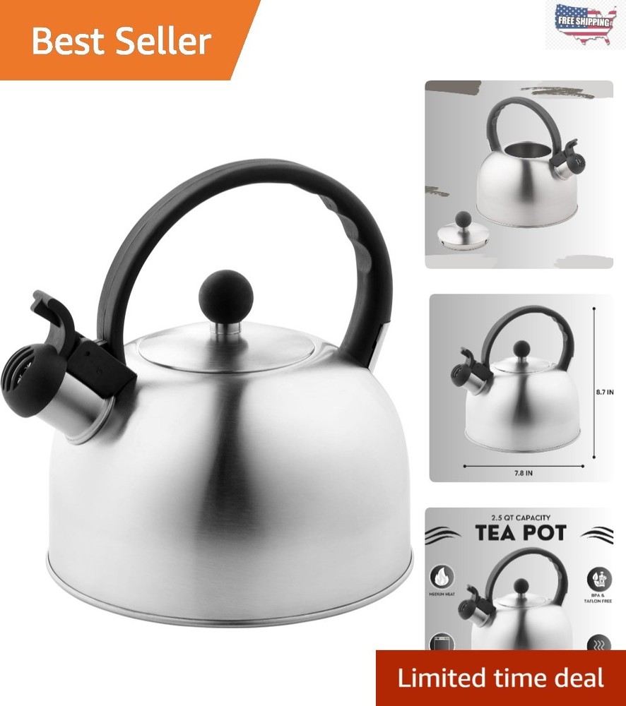 2.5L Modern Stainless Steel Whistling Tea Kettle - Safe Ergonomic Handle