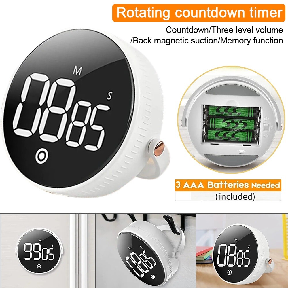 Digital Kitchen Timer - Magnetic Countdown Countup Timer with Large LED Display