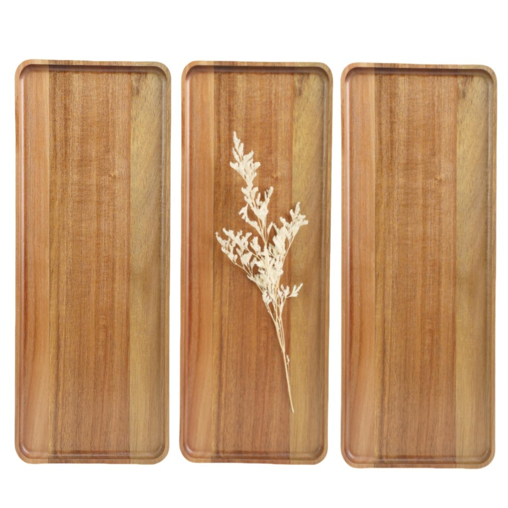 3 PCS Solid Acacia Wood Serving Trays 14x5.3 Inch Rectangular Platters Boards