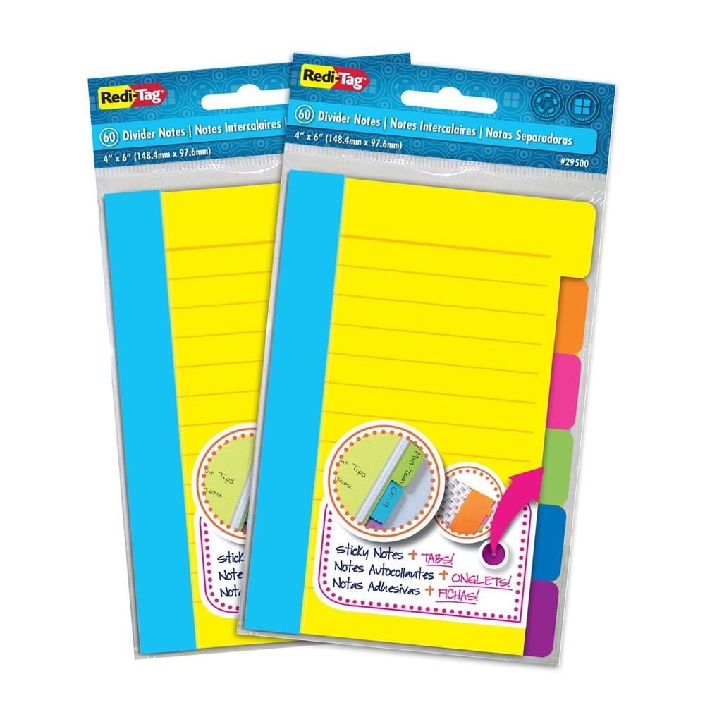 Redi-Tag Divider Sticky Notes, Tabbed Self-Stick Lined Notepads, Adhesive Not...