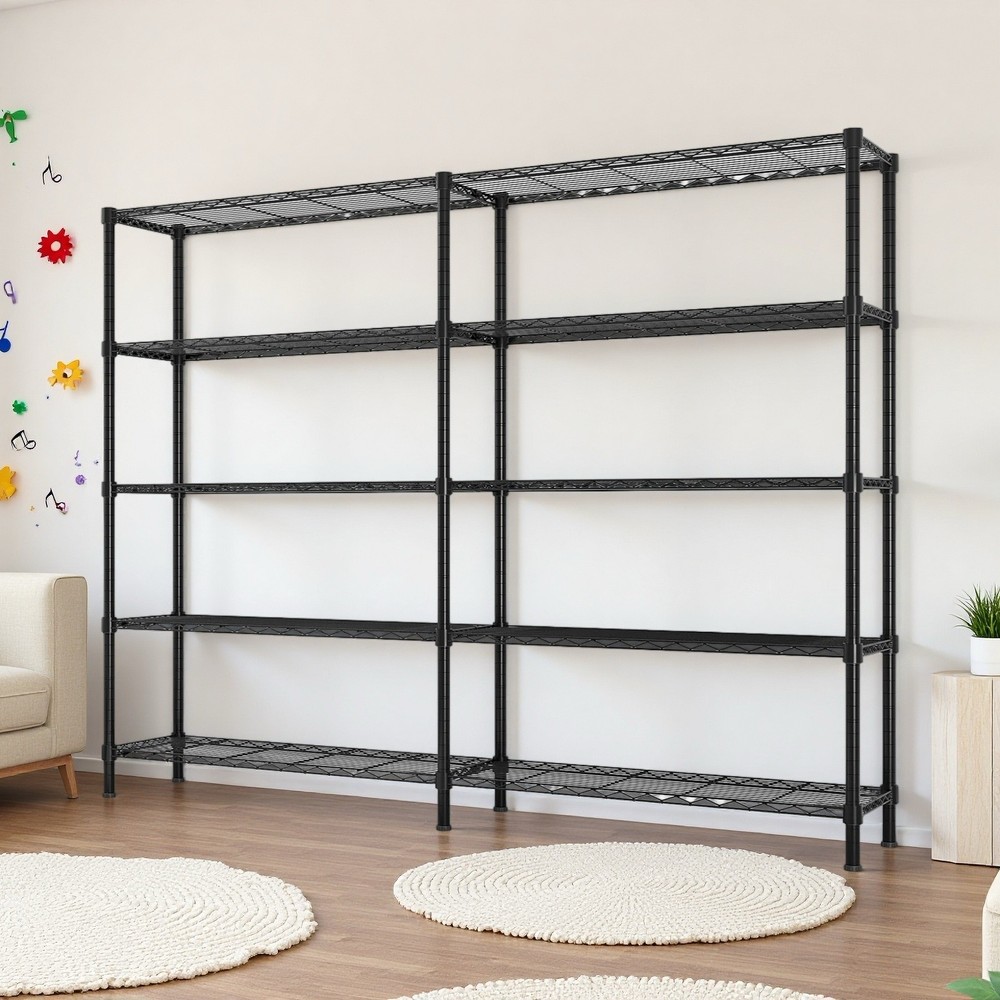 5-Tier Wire Shelving Unit 2-Column - Heavy Duty, Adjustable, Modular & Black