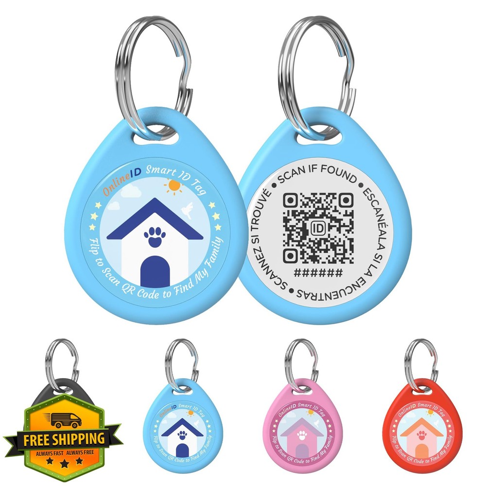 Personalized Cat Tag, QR Code ID, Blue, Small, Online Profile System