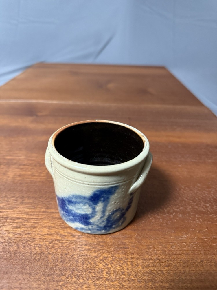 Rustic Studio Pottery Mini Crock Cobalt Blue Primitive Stoneware Crock