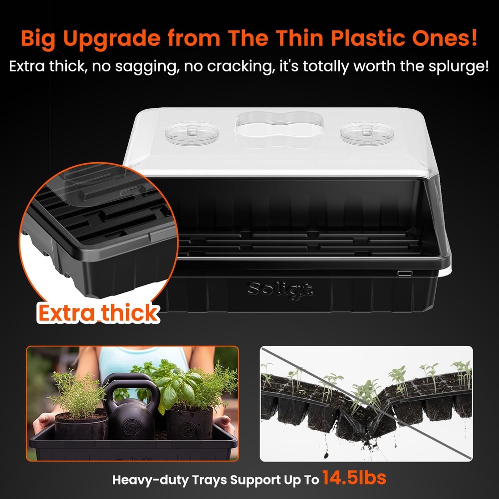 [Thick Plastic] 3-Set Strong Seed Starter Trays with 5" Humidity Domes for Se...
