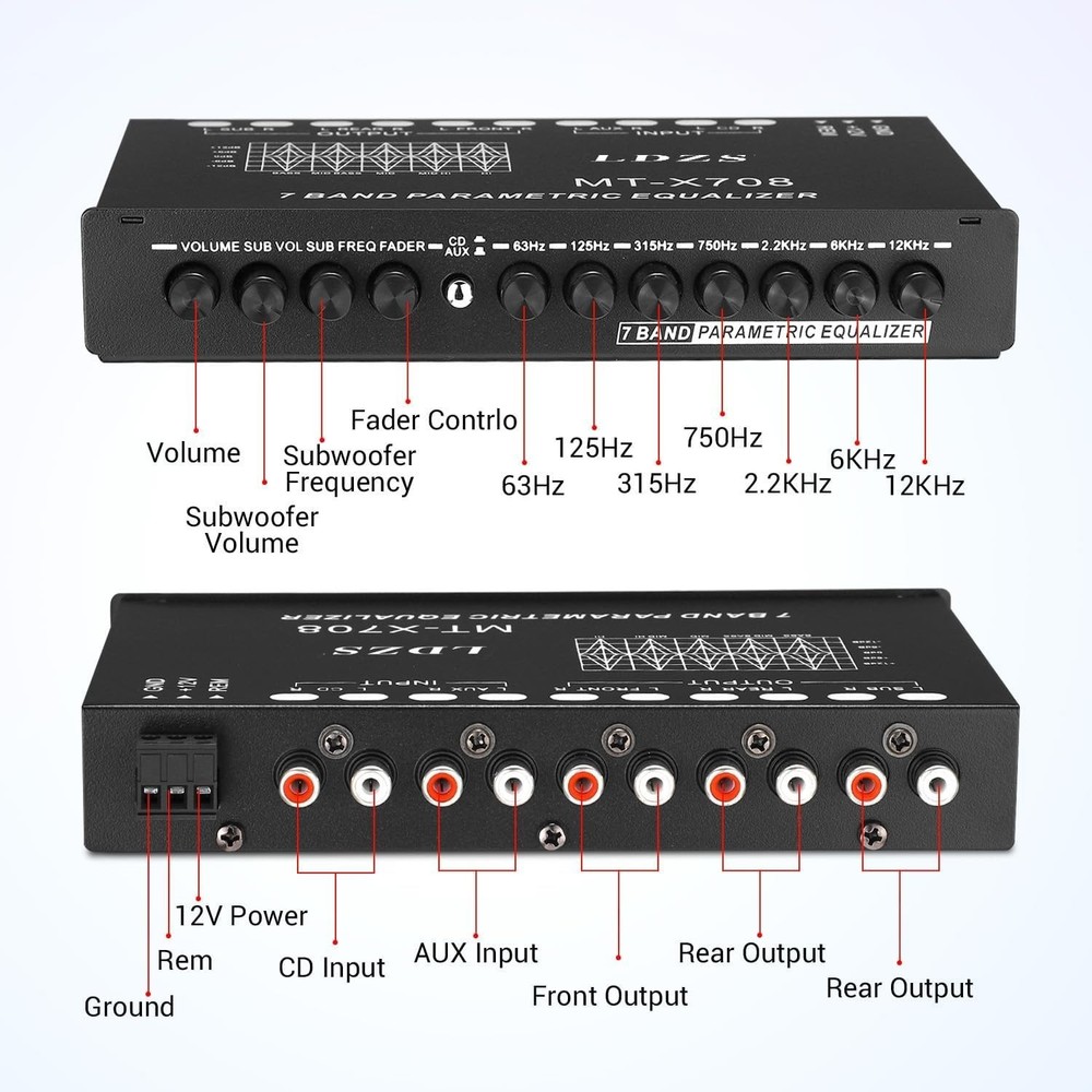 EQ Car Amplifier: 7-Band Graphic Equalizer, Subwoofer Output