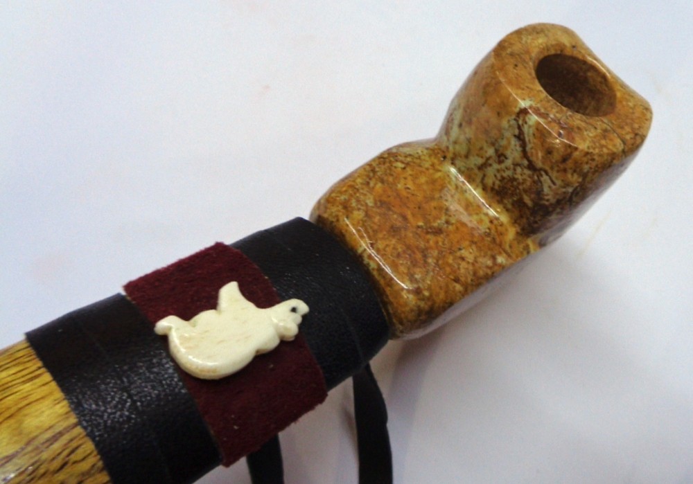 16" Marbled Soapstone Peace Pipe, Apache Bear Spirit Pipe