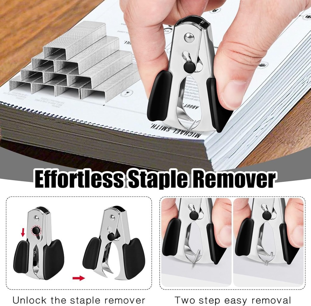 Stapler with 1000 Staples, Office Stapler, 25 Sheet Capacity, Non-Slip, Black