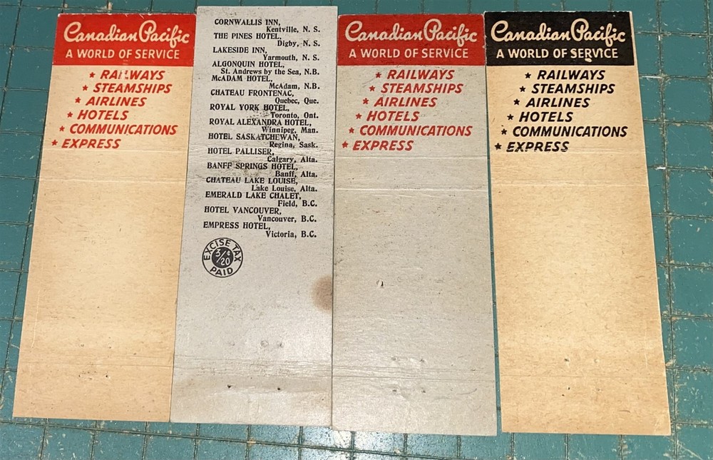 8 different Older Canadian Pacific Railroad Matchbooks