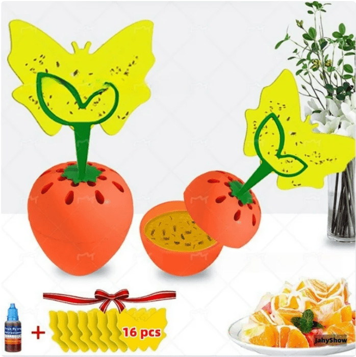 2-Pack Reusable Fruit Fly Traps + 16 Sticky Pads: For Kitchen & Plants