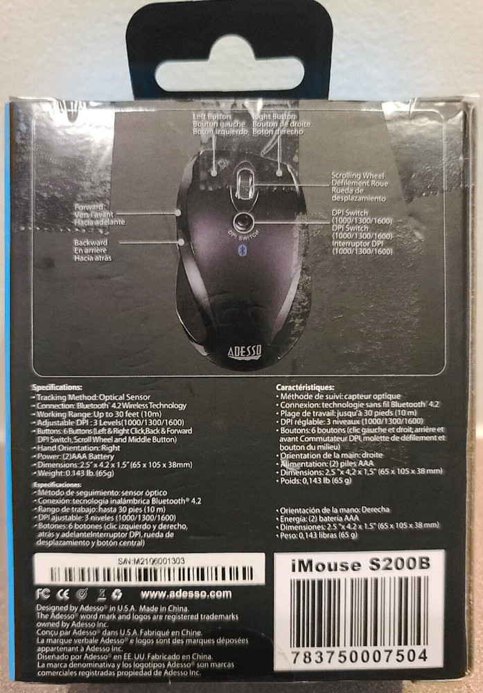 Adesso iMouse S200B Wireless Bluetooth Optical Mini Mouse