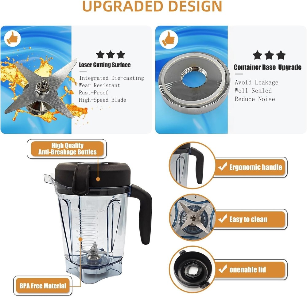 For Vitamix Blender Pitcher 64 oz Low-Profile Container