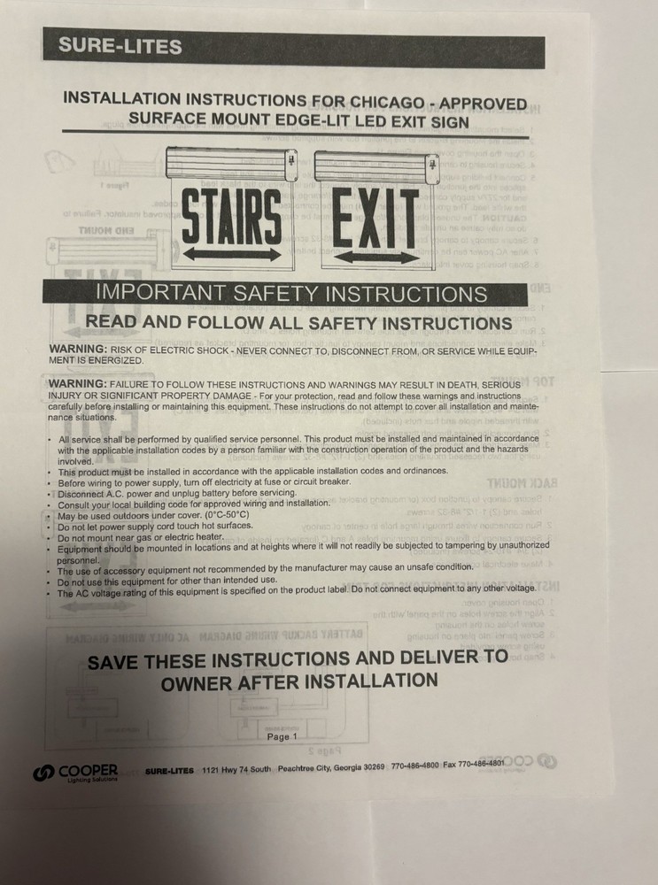 Cooper Lighting solutions ECHX1STAR Exit Right Arrow Chicago Approved, Right NEW