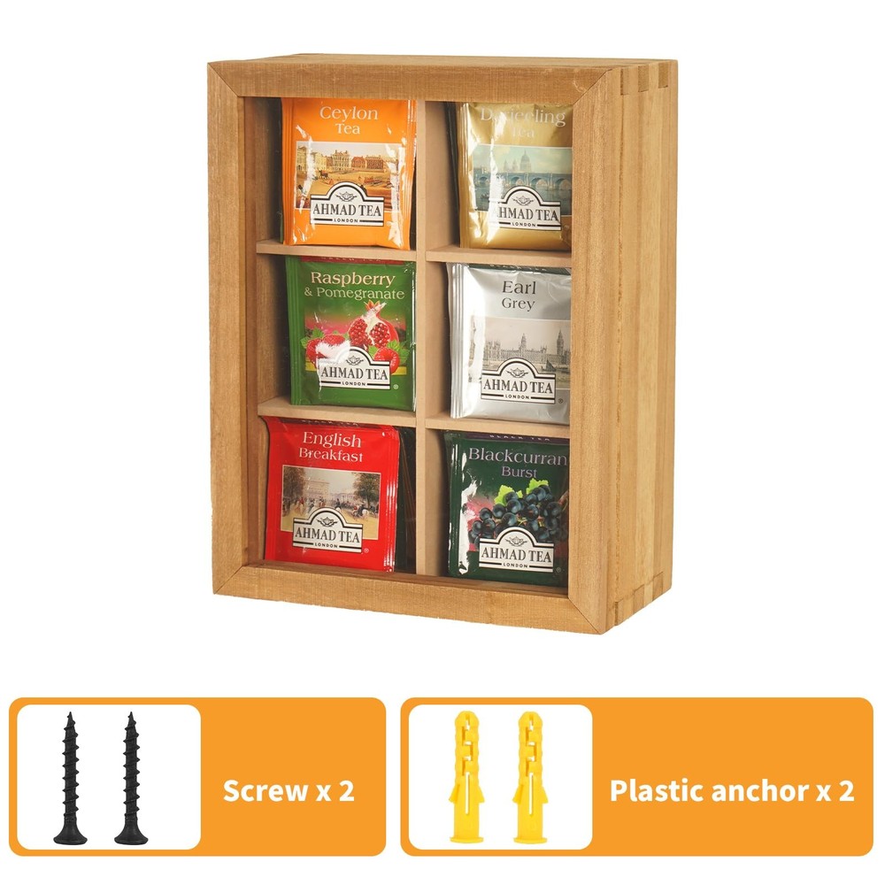 Wood Tea Bag Organizer, 6 Compartment Multi-Functional Box, Storage Container