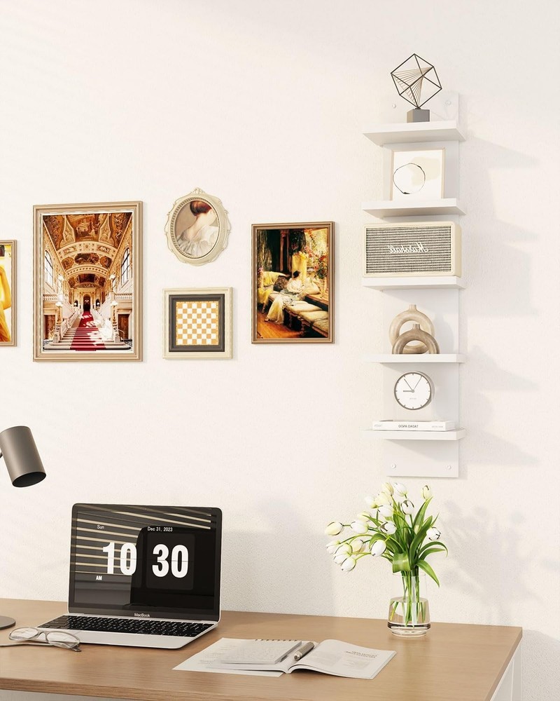5 Tier Wall Shelf Unit,White Vertical Shelf,Floating Storage Wall Shelf