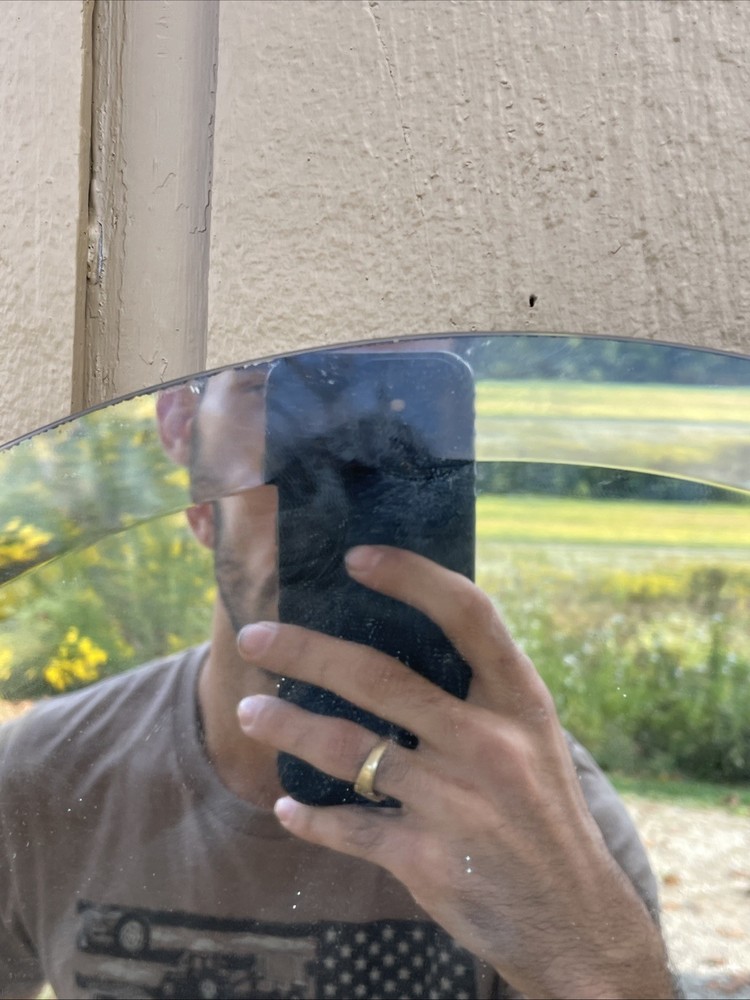 Older English Frameless Oval Shaped Beveled Mirror 21x28”