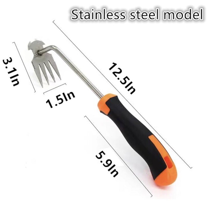Weed Tool Weed Puller with Handle Manual Hand Weeder Tool 4 Teeth Dual Purpose