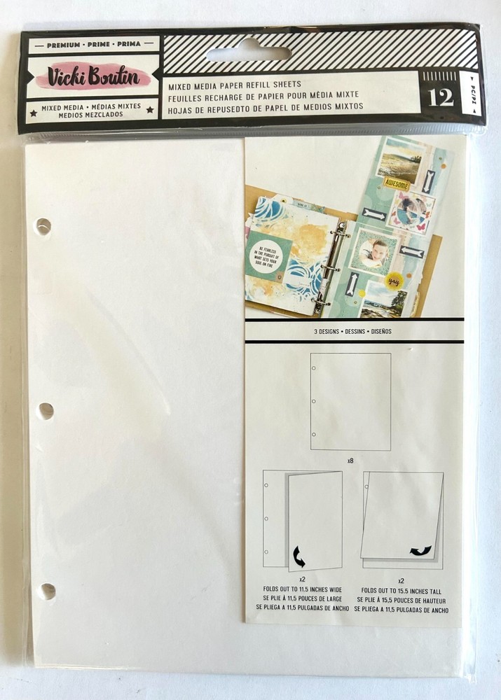 Vicki Mixed Media Refill Sheets 12pcs 3 Designs Binder Planner Junk Journaling