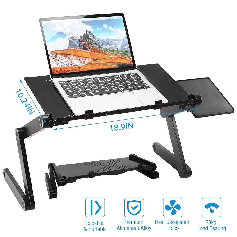 Folding Laptop Table Computer Desk Stand Bed Sofa w/Mouse Pad Adjustable Legs