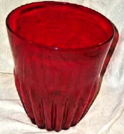 Italian Murano Handblown Glass Trash Can Vanity Wastebasket Ruby Bubbles MCM