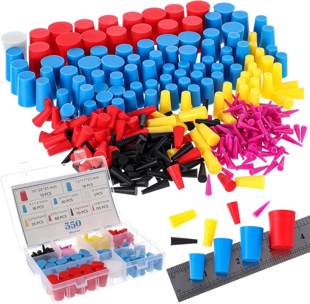 350 Pcs Rubber Plugs - Silicone Tapered Plug Kit for Coating