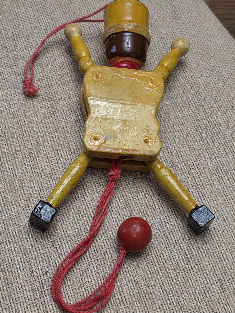 Vintage Wood Toy Nutcracker Soldier Christmas Pull String